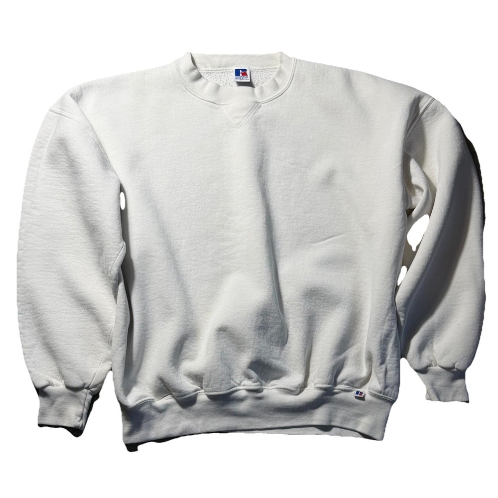 Vintage Russell Athletic Blank Crewneck Sweatshirt USA White XXL
